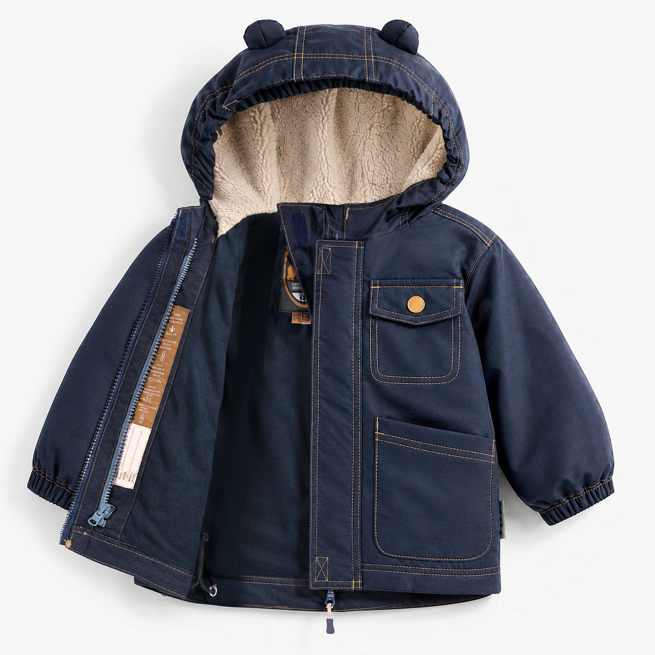 Habit de neige 3 en 1 bleu denim et ocre, bébé
