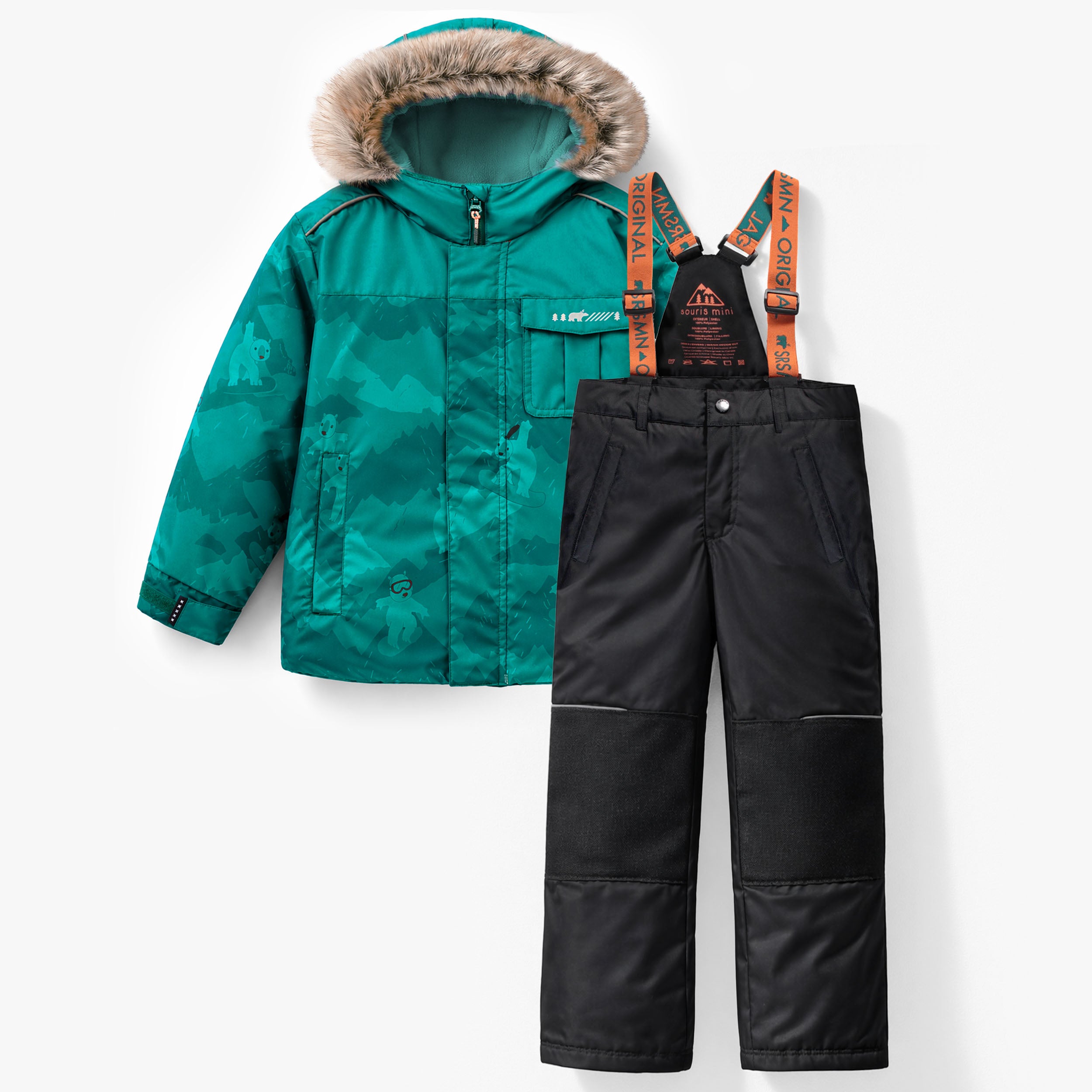 Turquoise Mountain Print Two-Piece Snowsuit, child