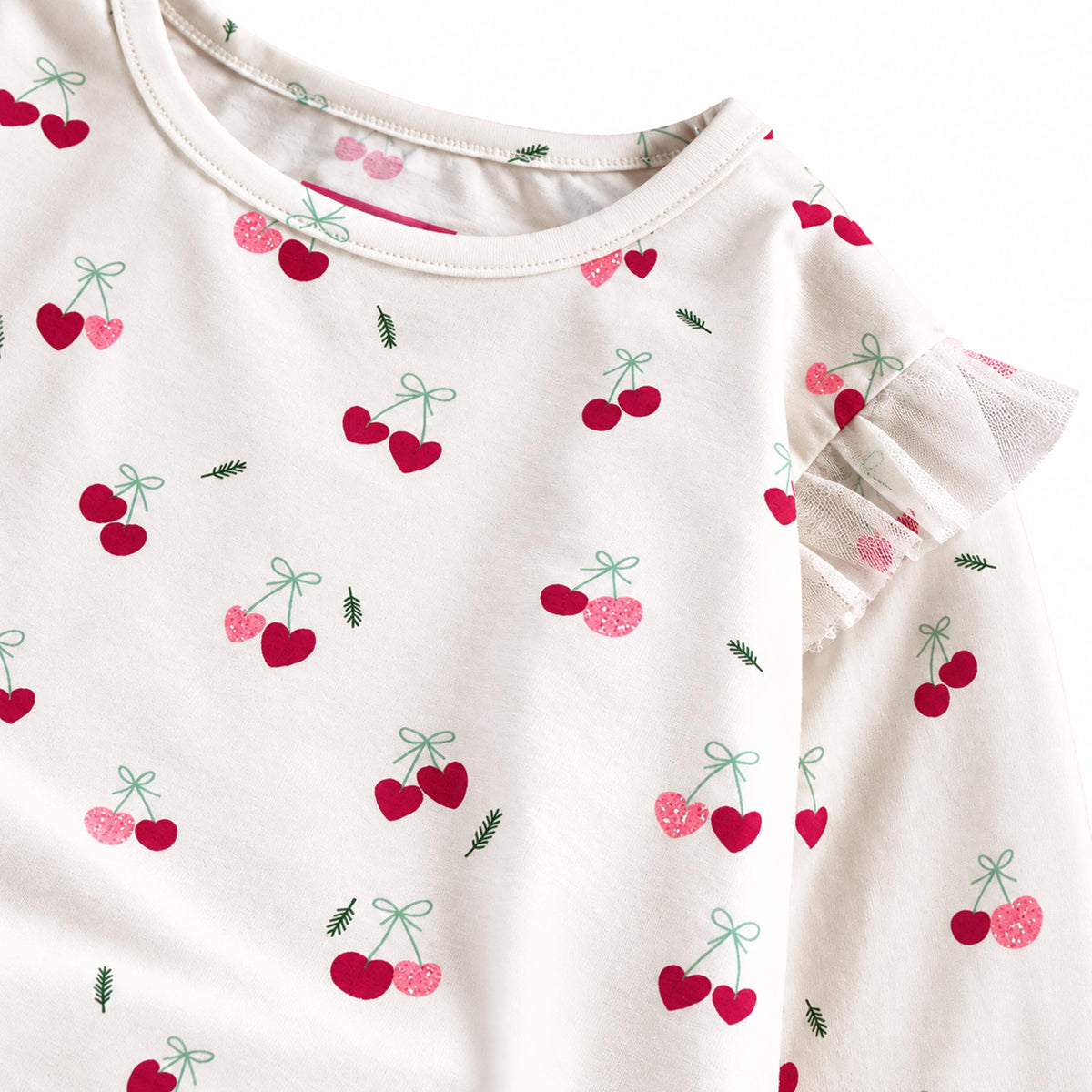 T-shirt crème à imprimé de cerises des Fêtes, enfant