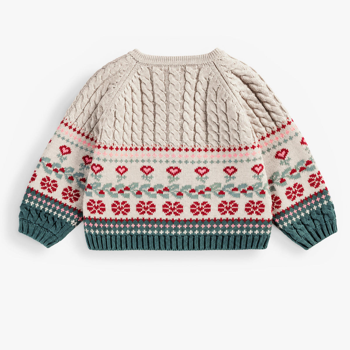 Cream and green holiday knit cardigan, baby