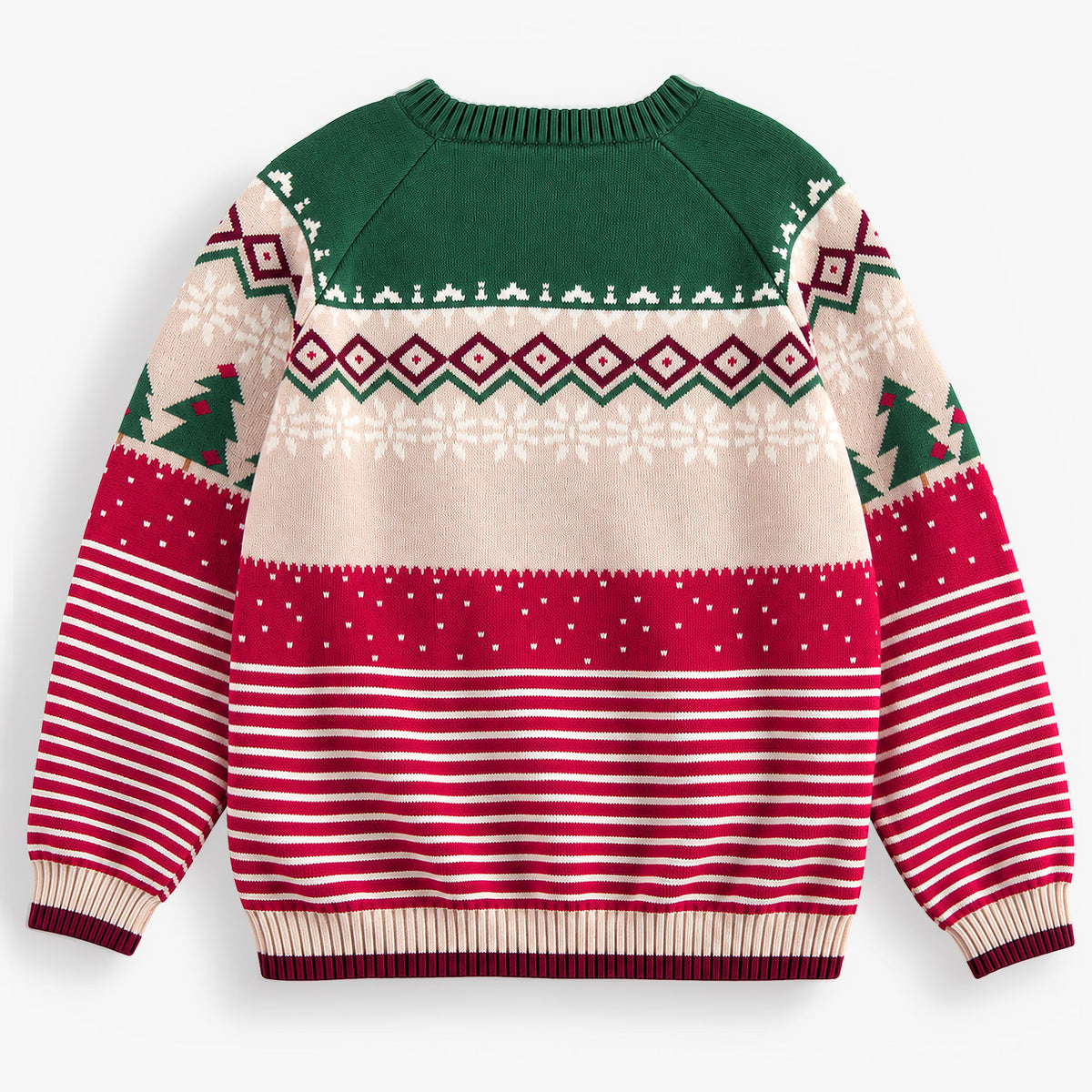Cream, red and green holiday knit sweater, adult