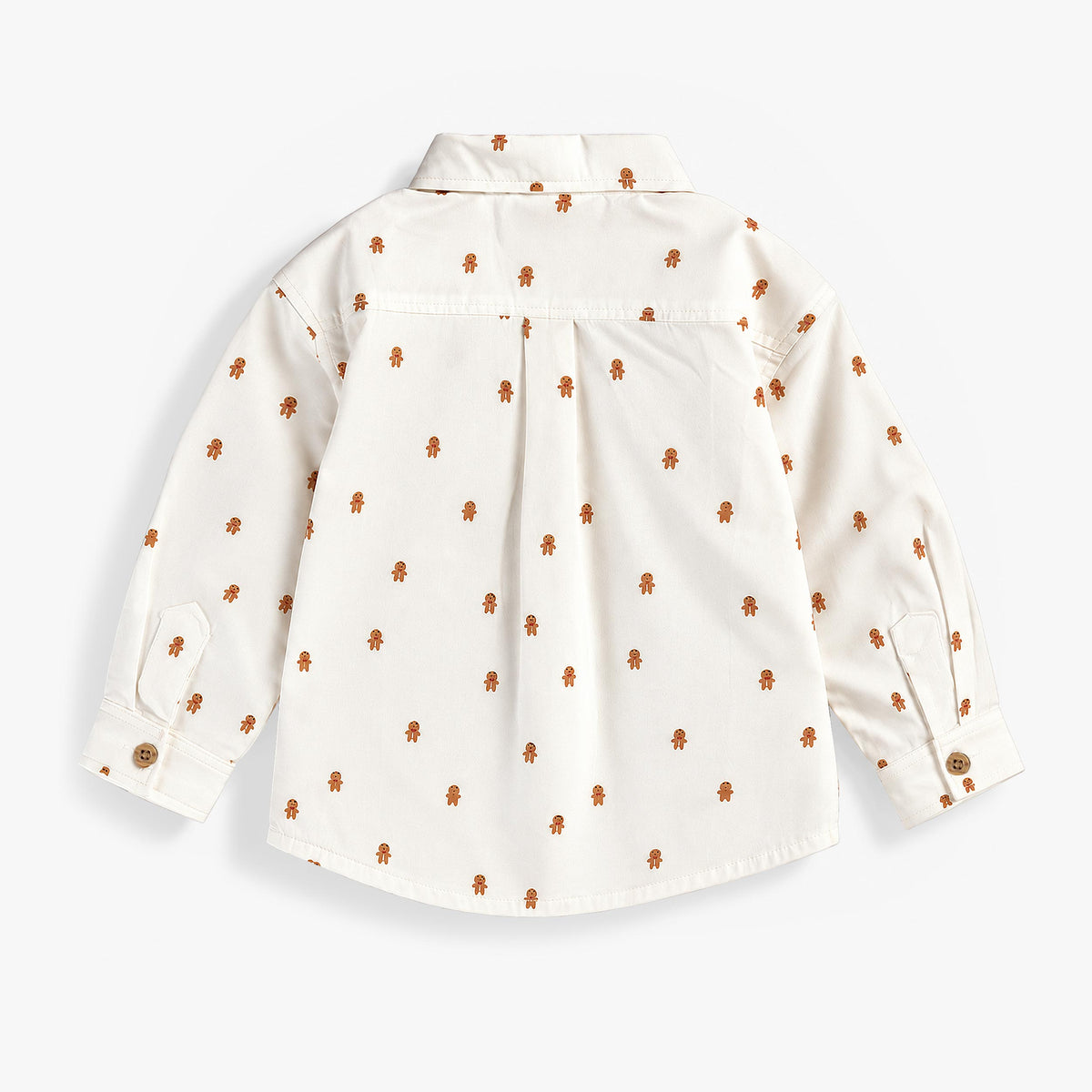 Cream holiday print poplin shirt, baby