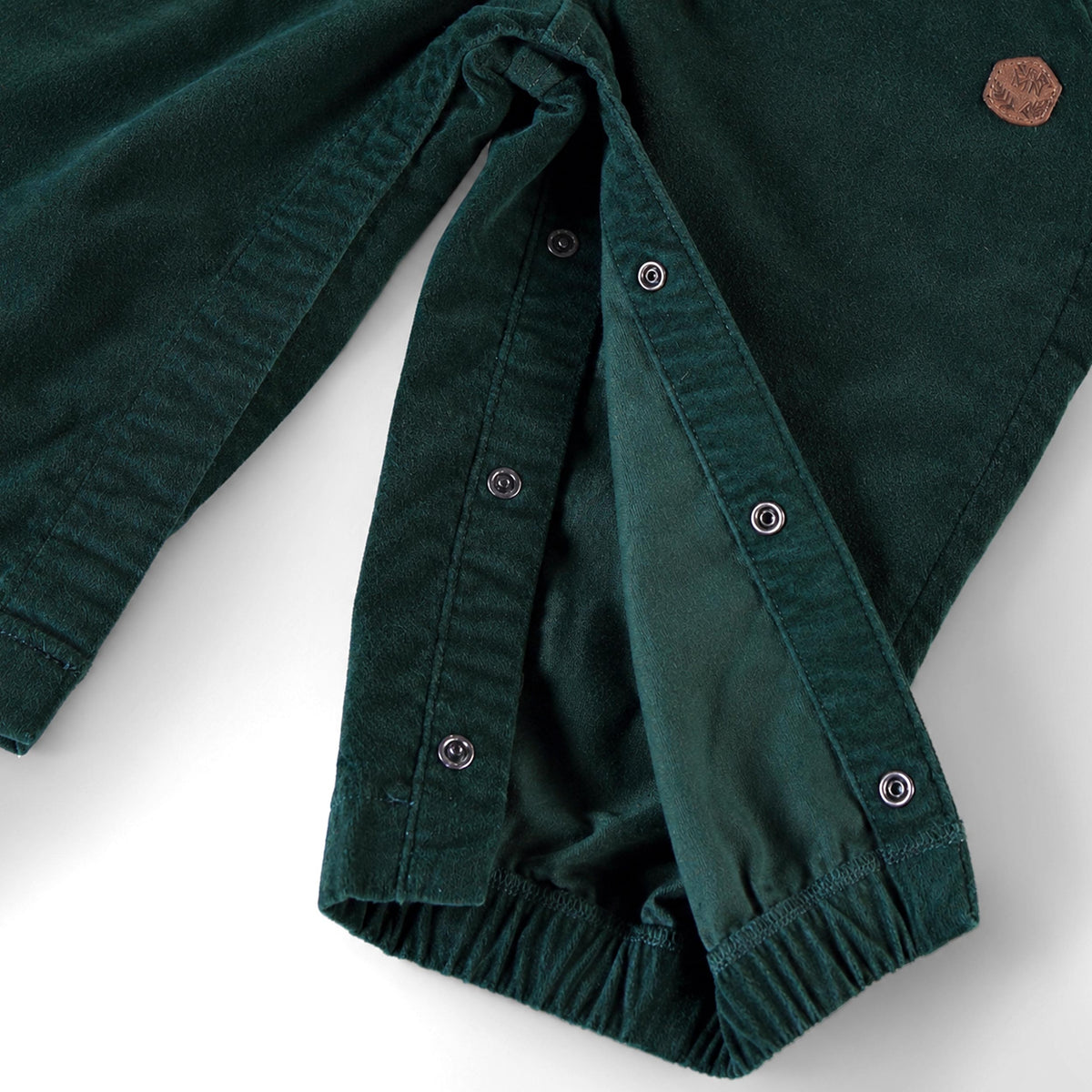Green stretch velvet overalls, baby