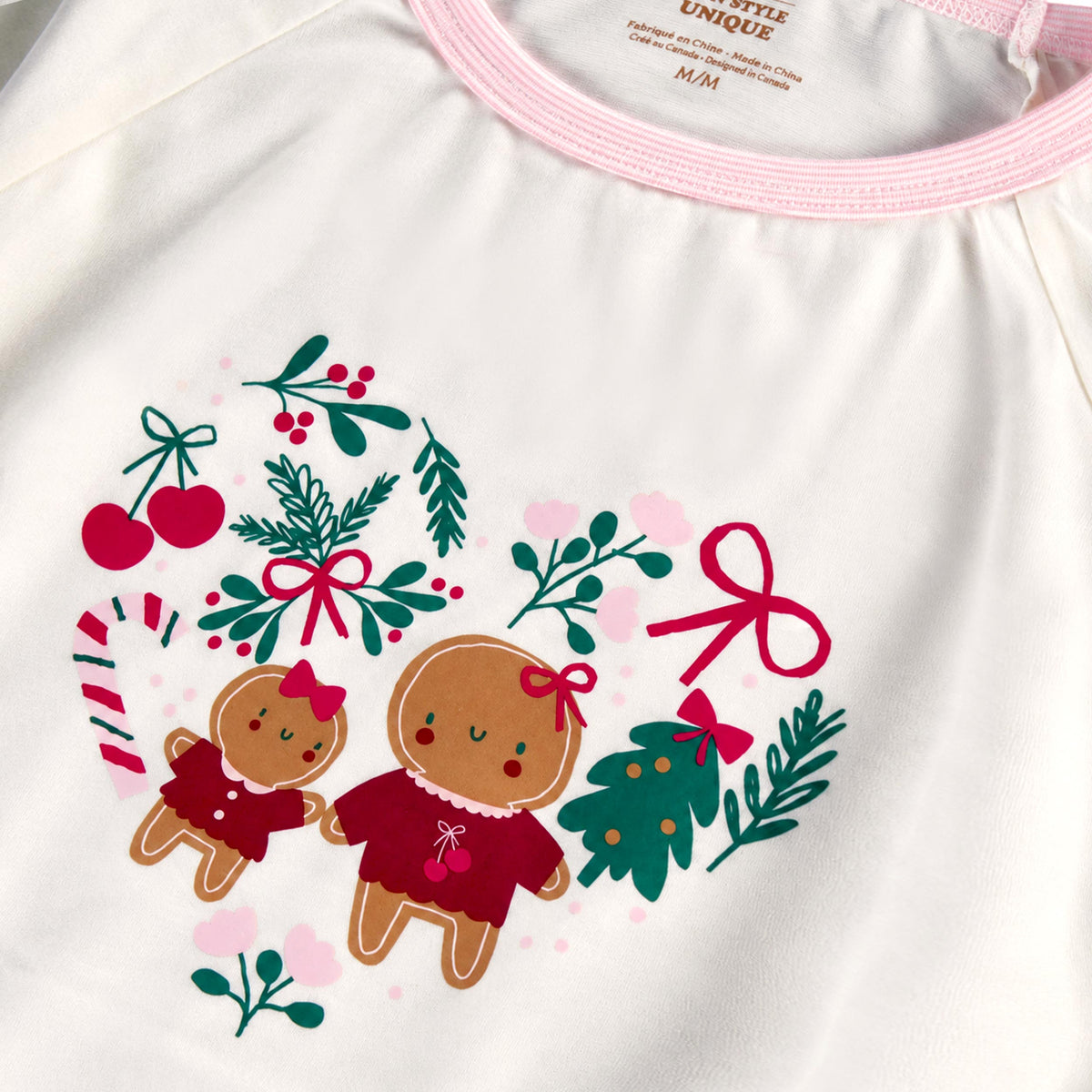 Cream pajama top with holiday illustration, adult