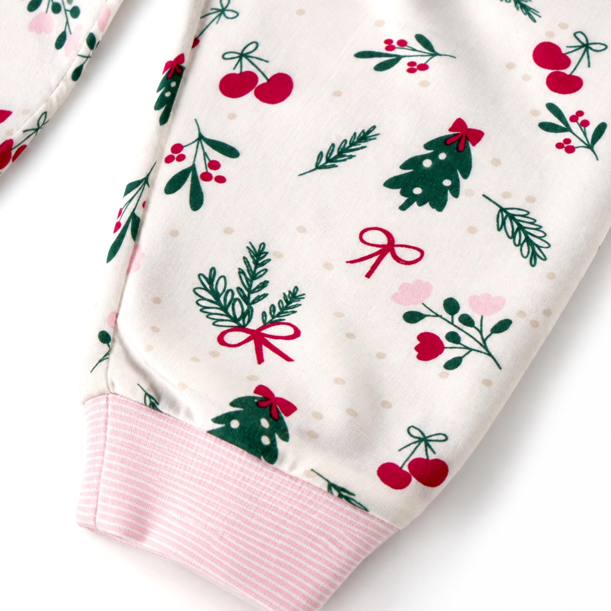 Cream two-piece holiday print pajamas, baby
