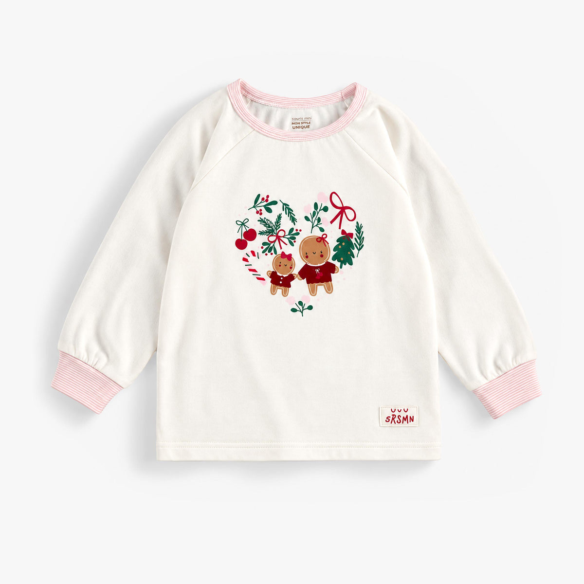 Cream two-piece holiday print pajamas, baby