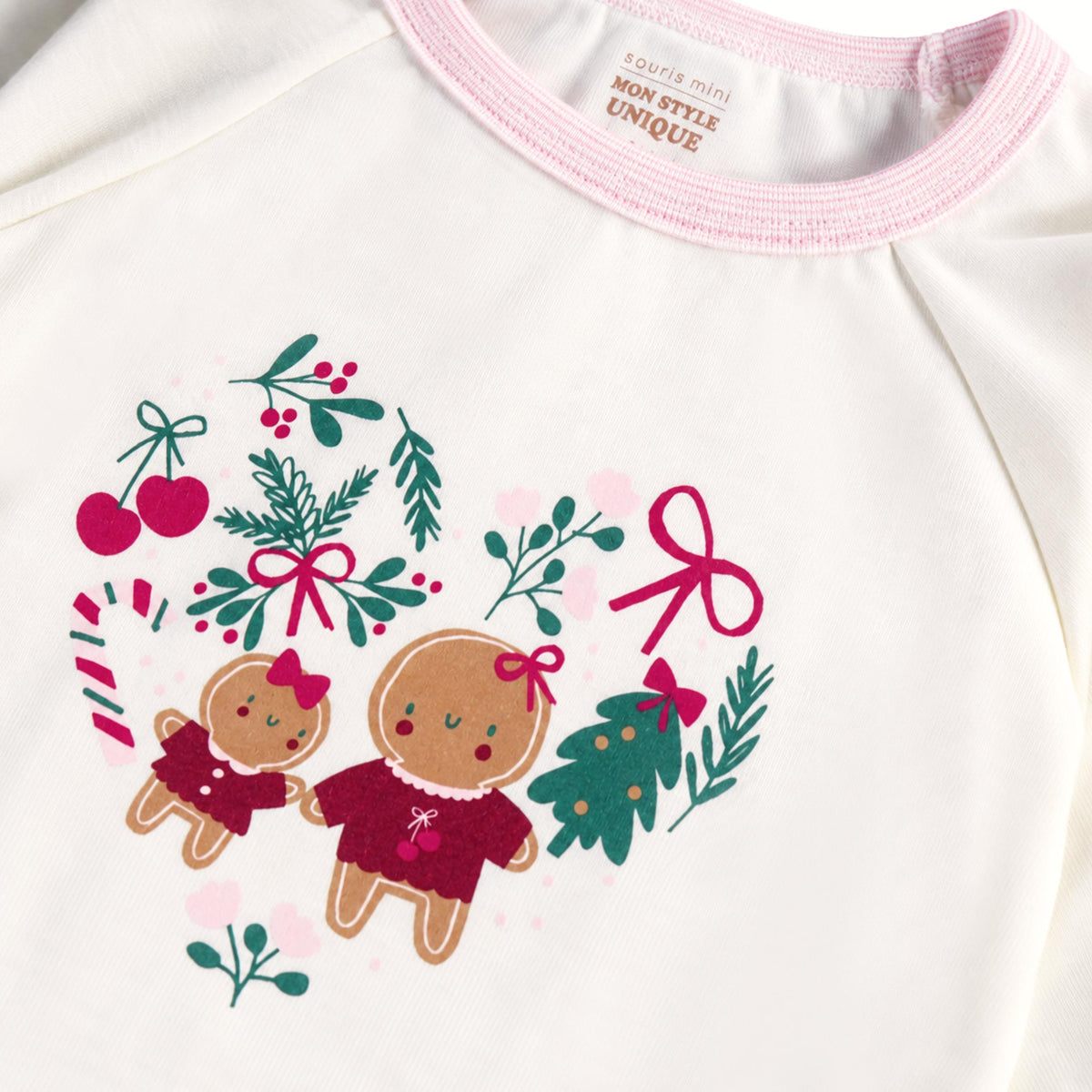 Cream two-piece holiday print pajamas, child