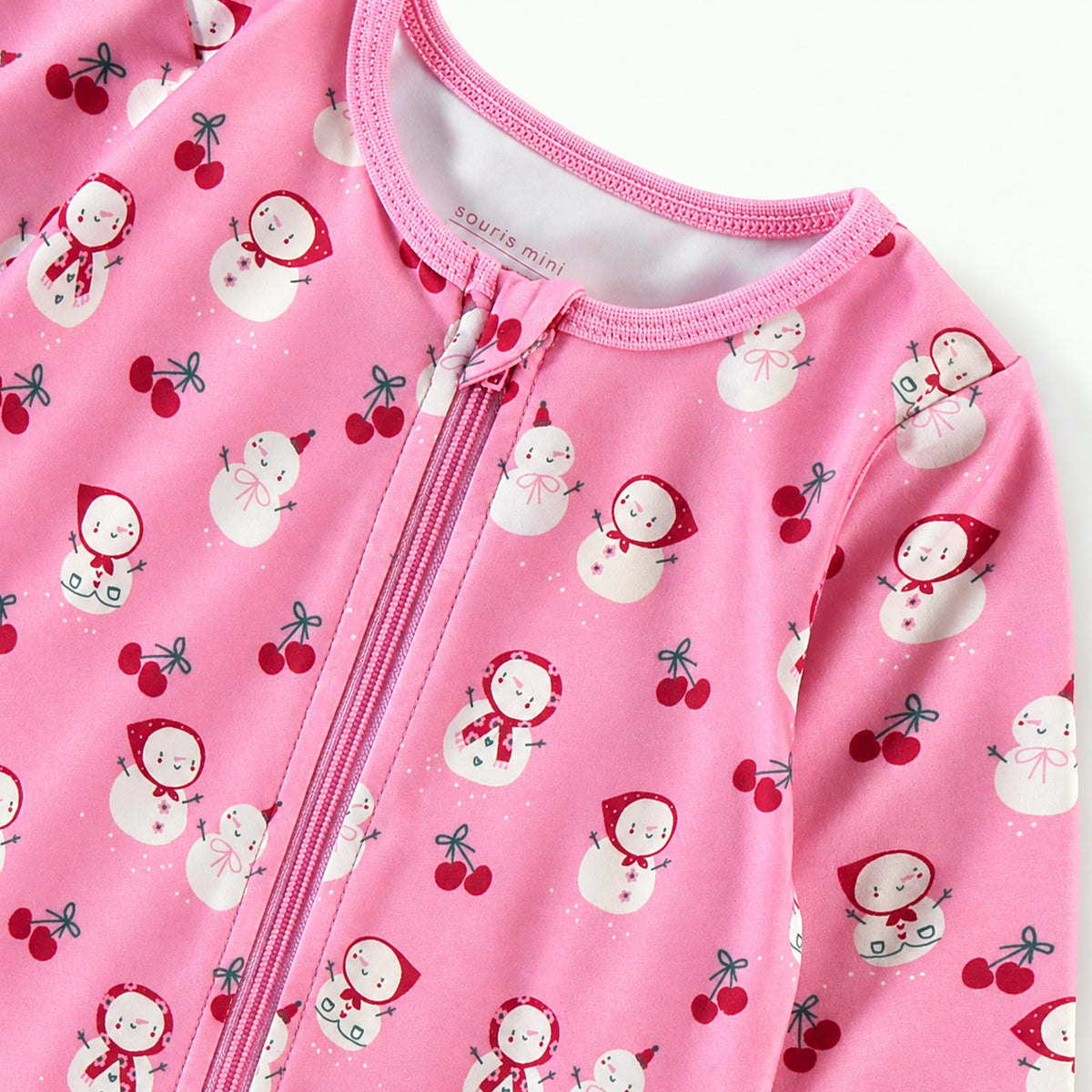 Pink one-piece snowman print pajamas, baby
