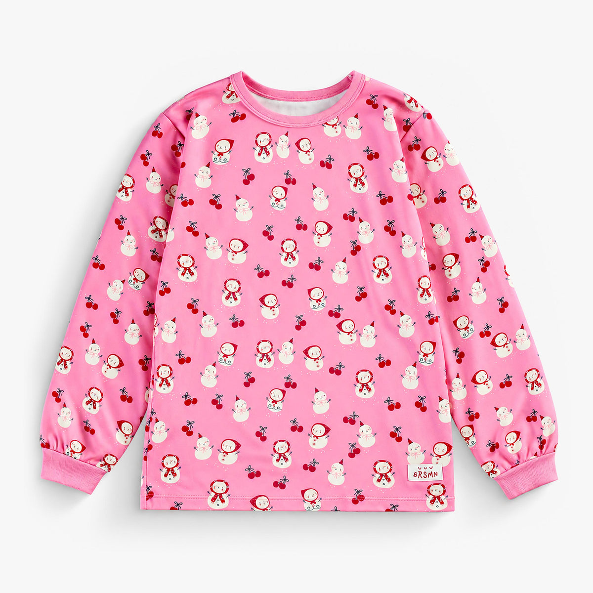 Pyjama deux pièces rose à motifs de bonhommes de neige, enfant
