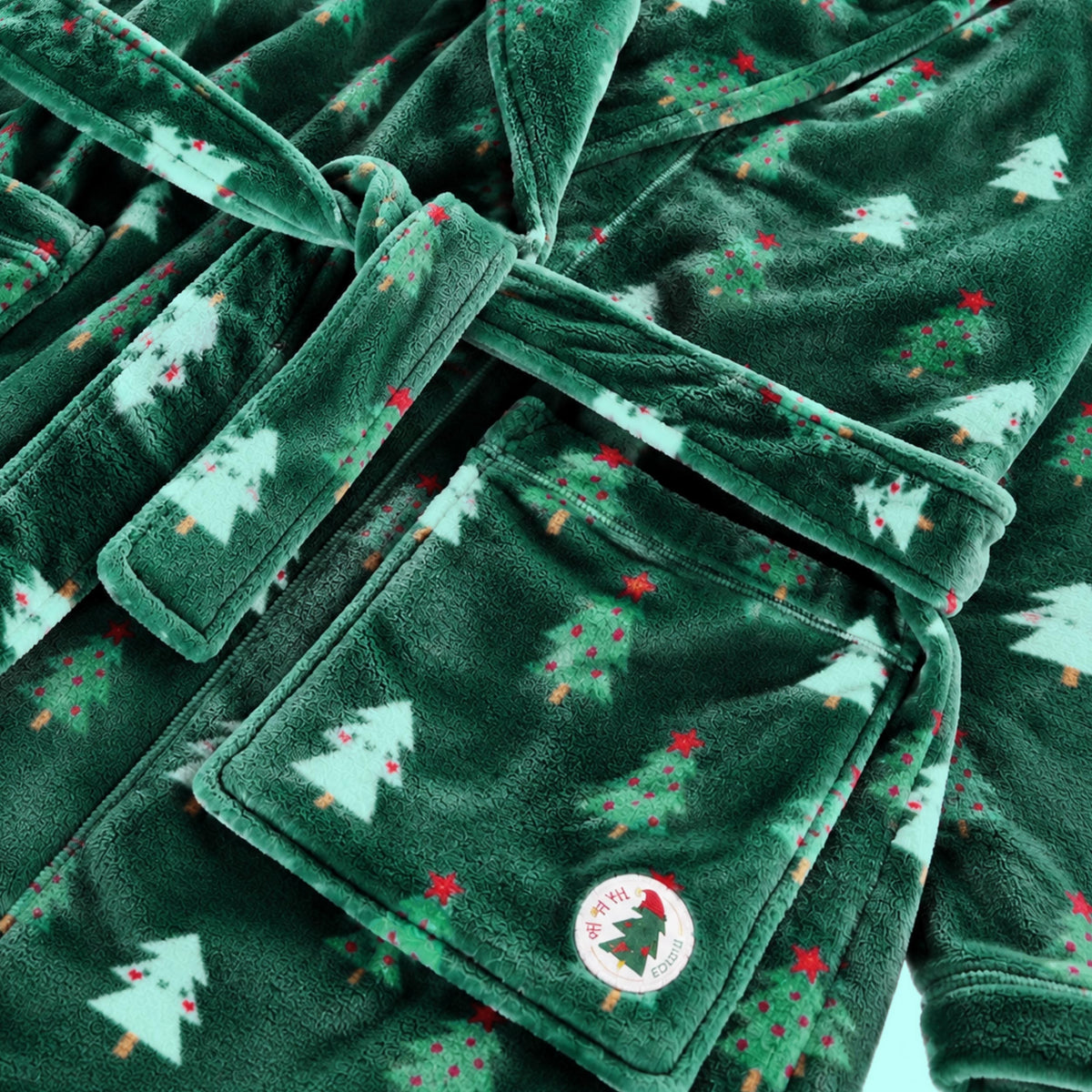 Robe de chambre vert forêt en peluche à motifs de sapins, adulte