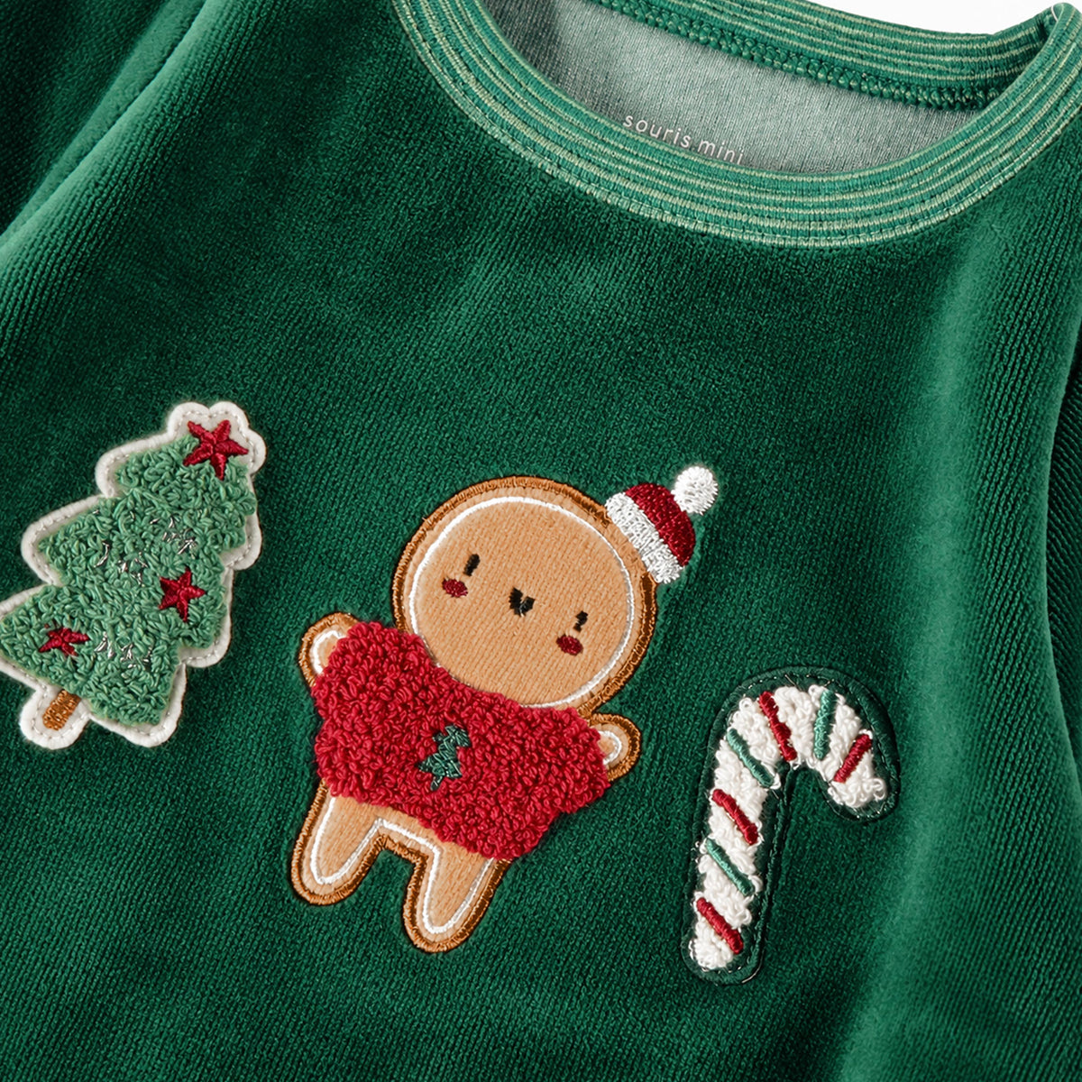 Pyjama deux pièces vert forêt en velours des Fêtes, bébé