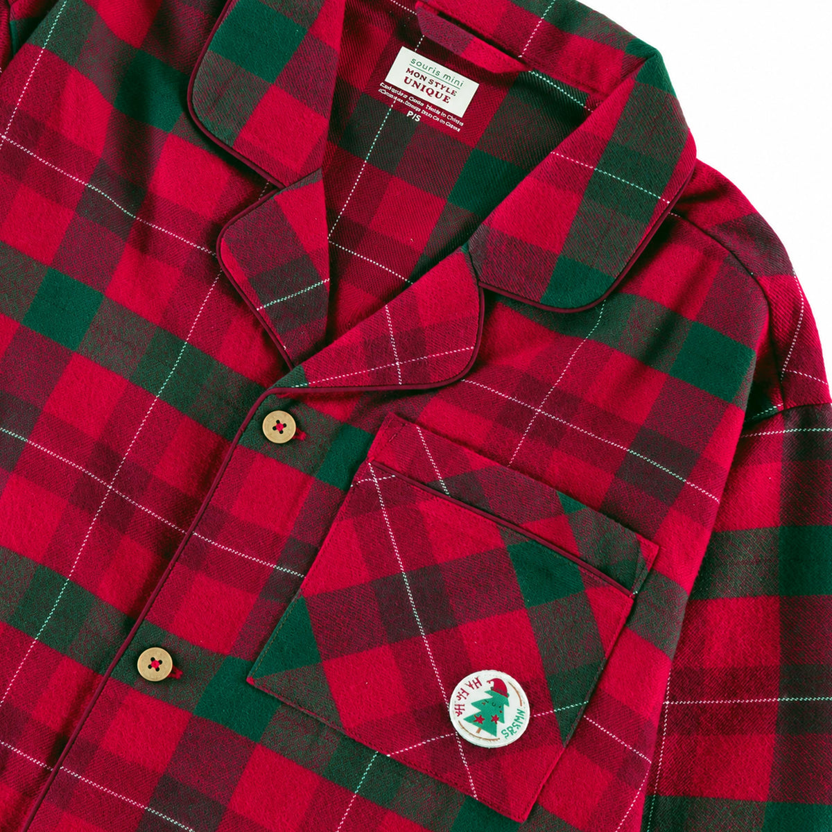 Haut de pyjama à carreaux rouge et vert en flanelle, adulte