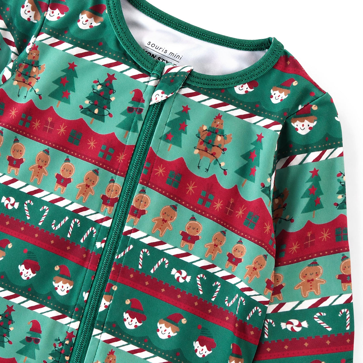 Pyjama une pièce vert forêt à motifs des Fêtes, bébé