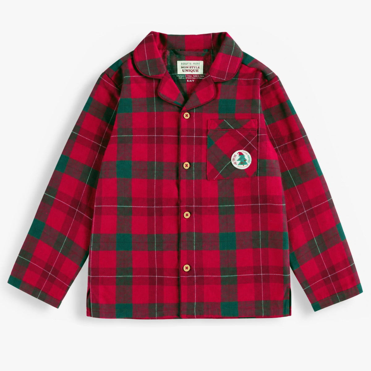Pyjama deux pièces à carreaux rose et vert en flanelle, enfant