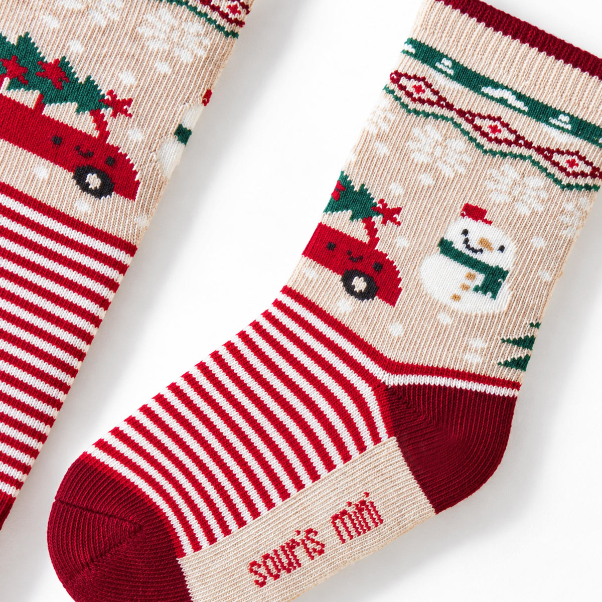 Cream socks with holiday print, baby