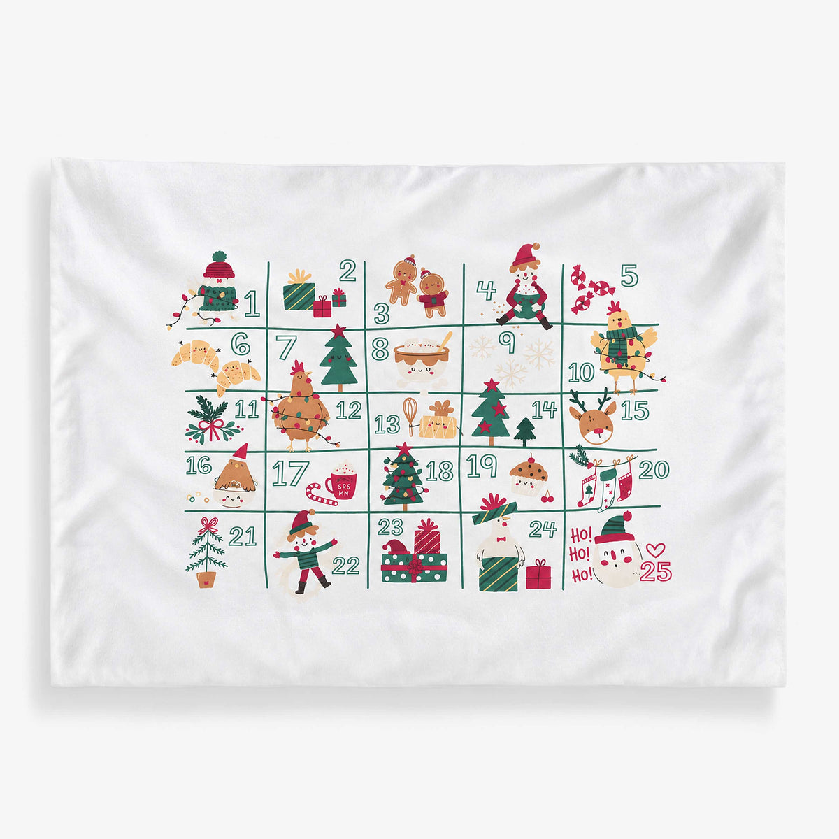 Holiday reversible cream pillowcase