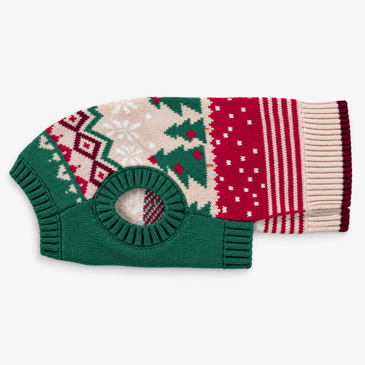 Chandail vert et rouge en tricot pour chien