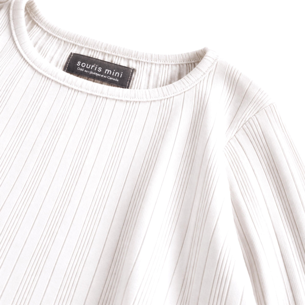 T-shirt côtelé crème à manches longues, enfant
