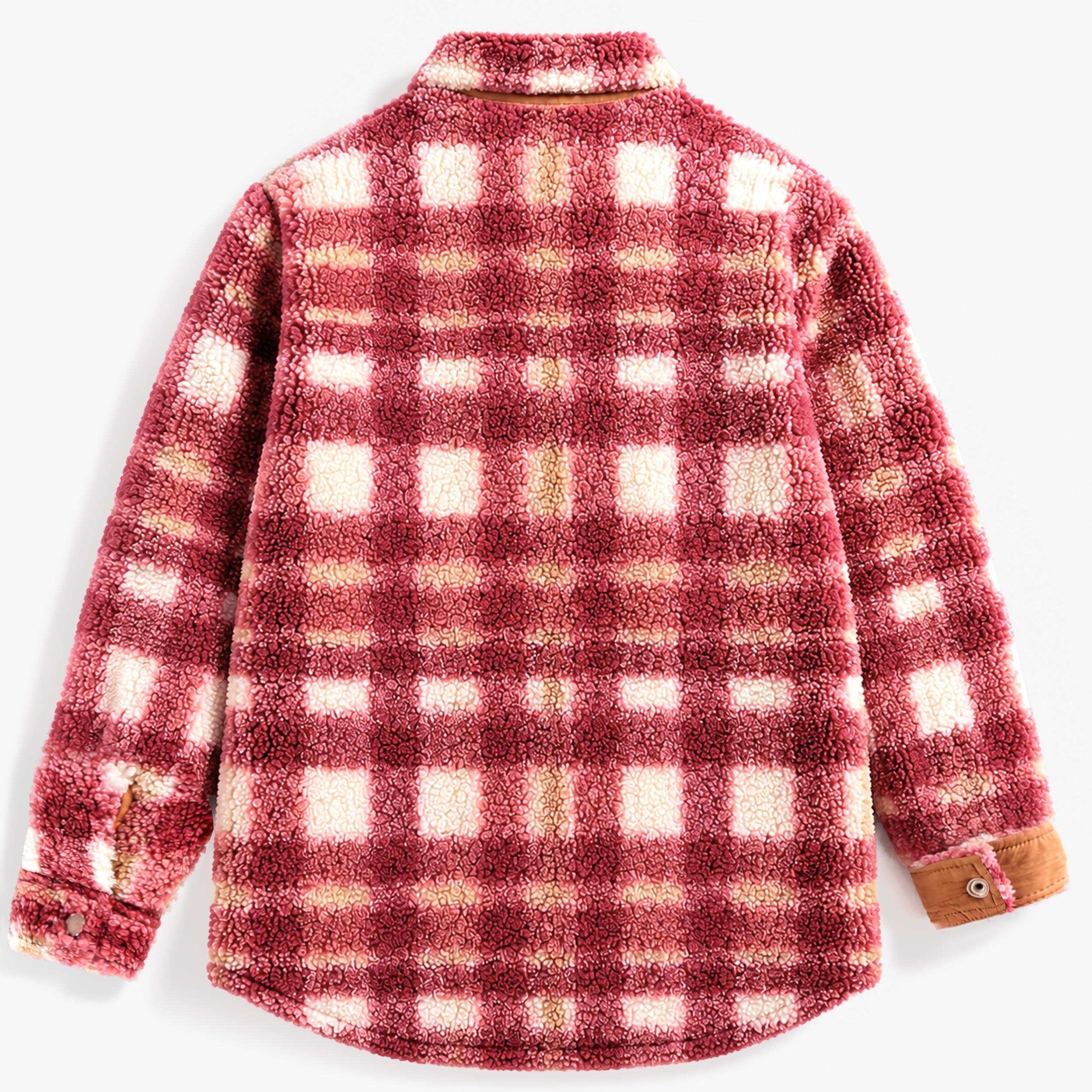 Red and cream plaid sherpa overshirt, adult