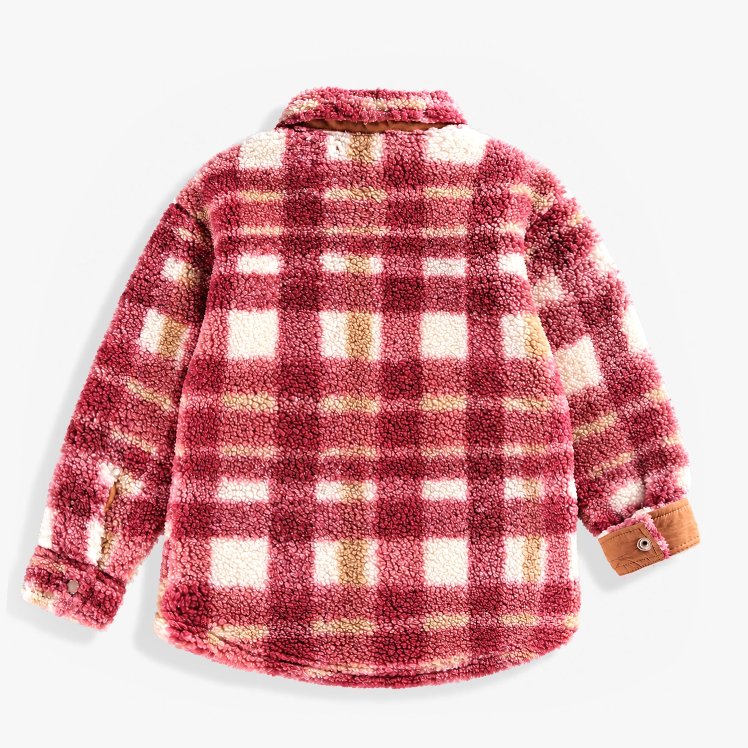 Red and cream plaid sherpa overshirt, child