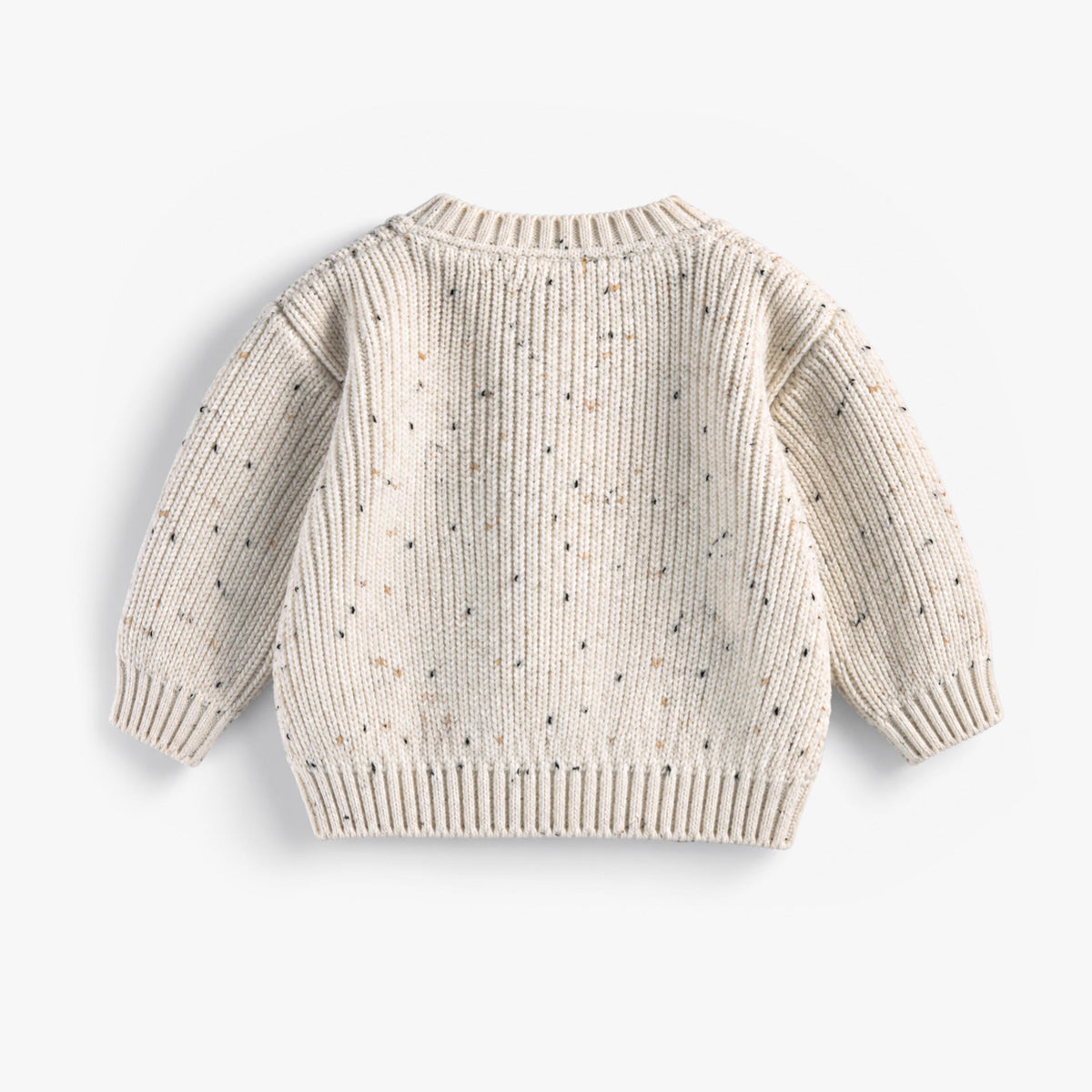 Chandail crème en tricot moucheté avec illustration, naissance