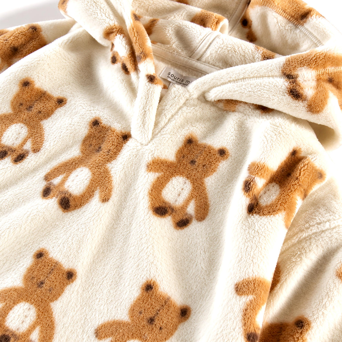 Cream teddy bear print hooded top, child