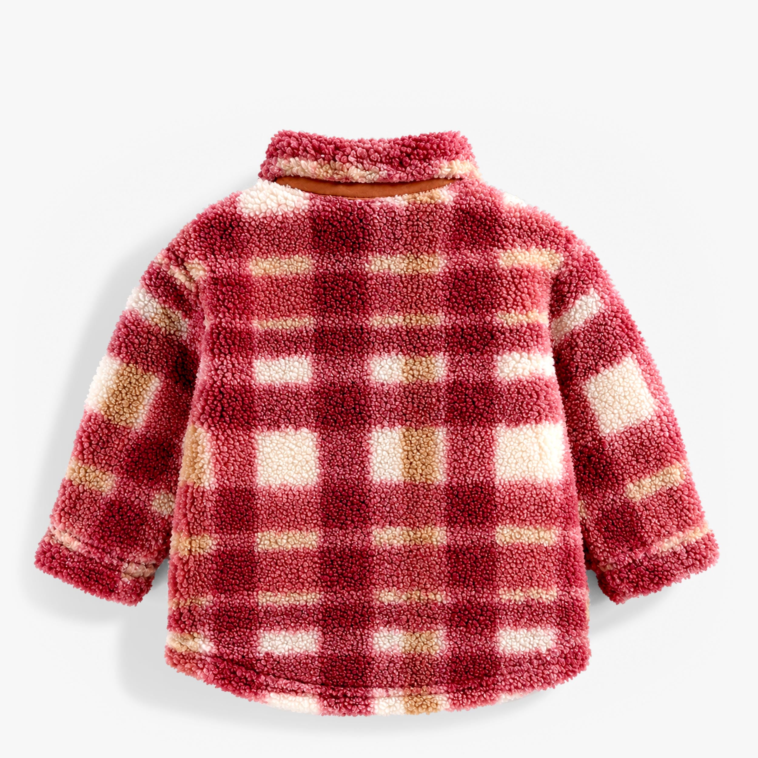 Red and cream plaid sherpa overshirt, baby