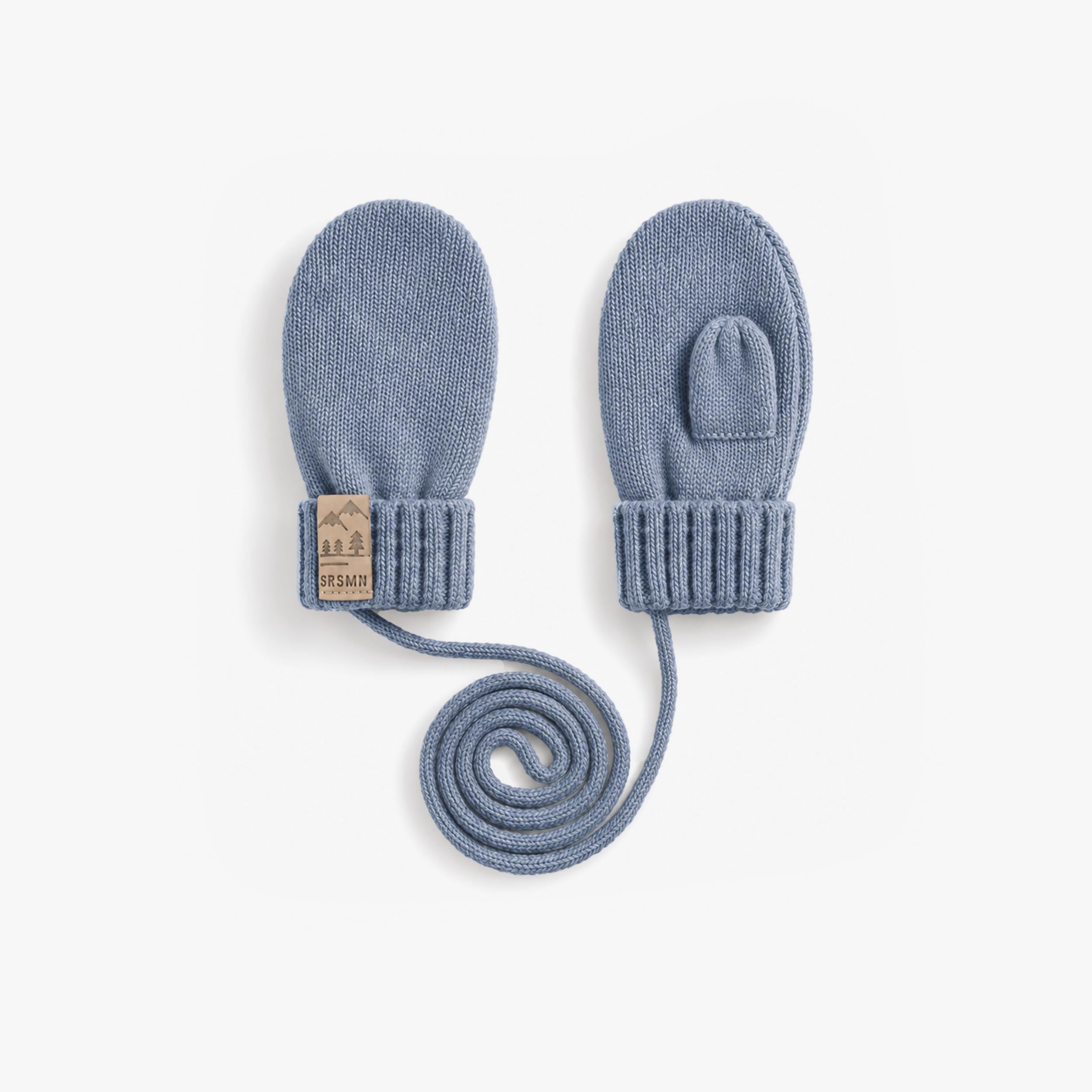 Mitaines bleues en tricot avec cordon, bébé