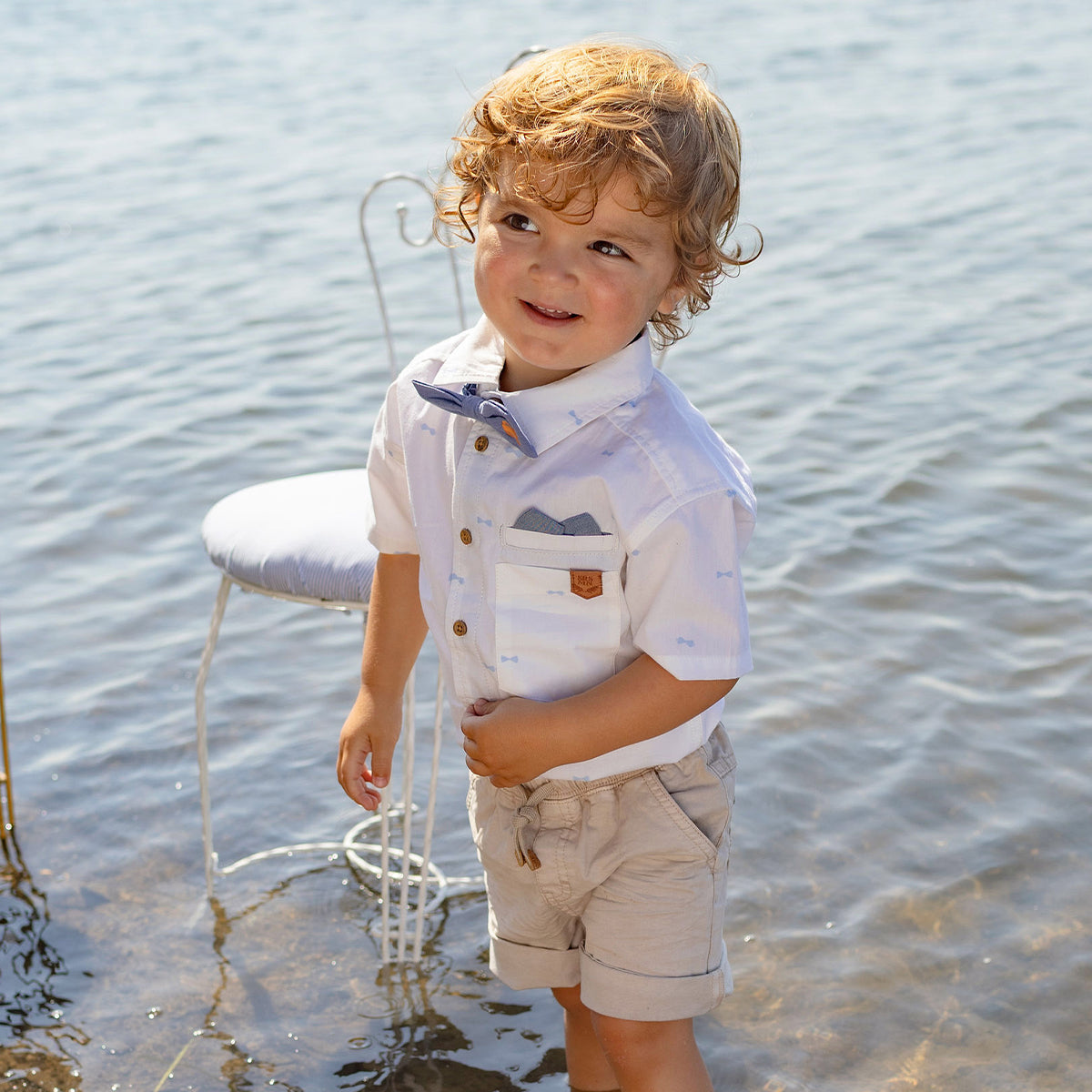 Short beige en denim, bébé