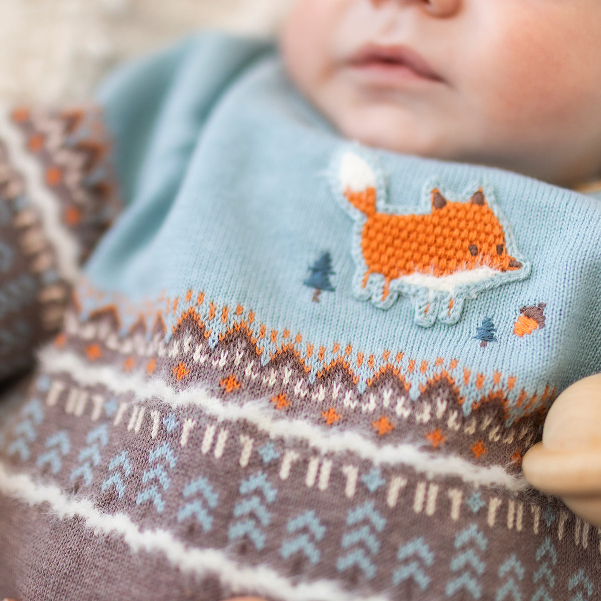 Blue and grey jacquard knit sweater, baby