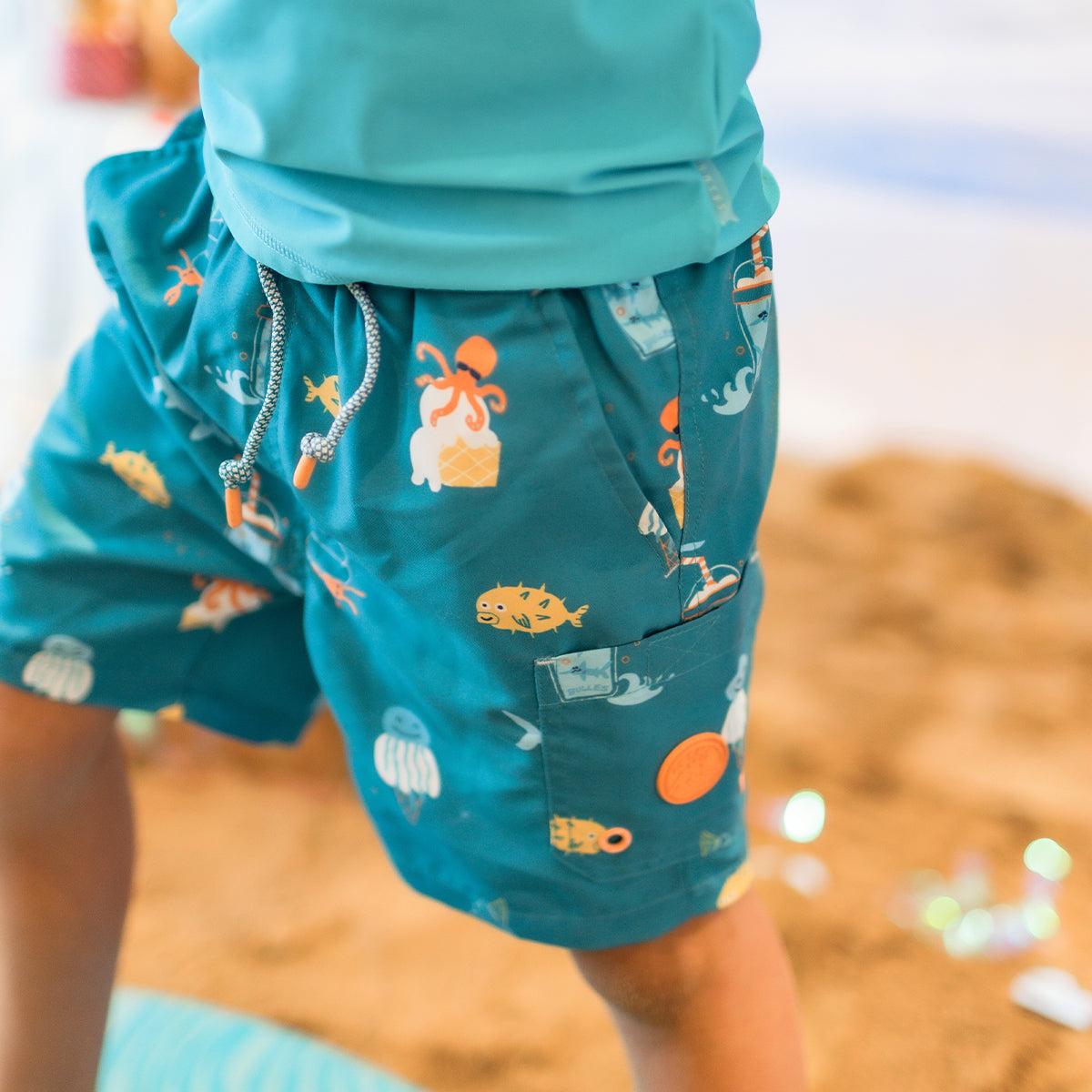 Bermuda de bain bleu sarcelle avec motifs, enfant