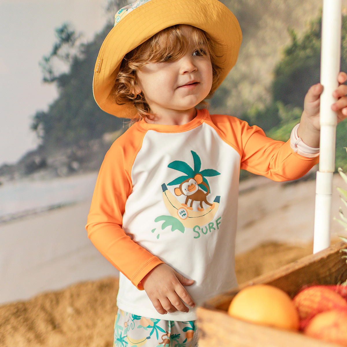 T-shirt de bain crème et orange avec illustration, bébé