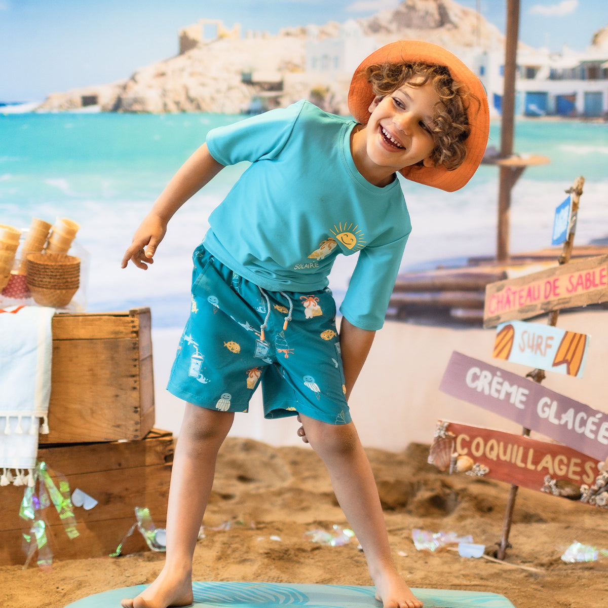 Bermuda de bain bleu sarcelle avec motifs, enfant