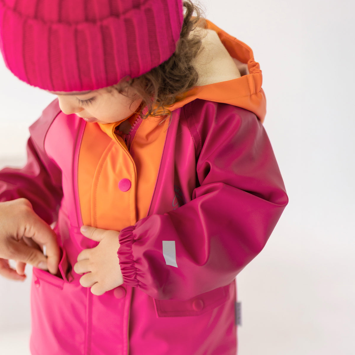 Pink and orange waterproof coat, baby