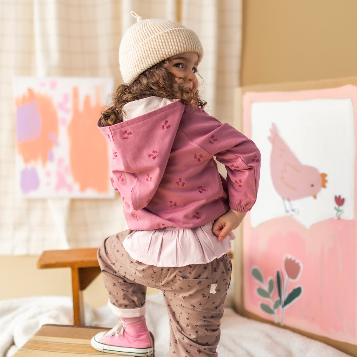 Pink hooded zip-up sweatshirt, baby