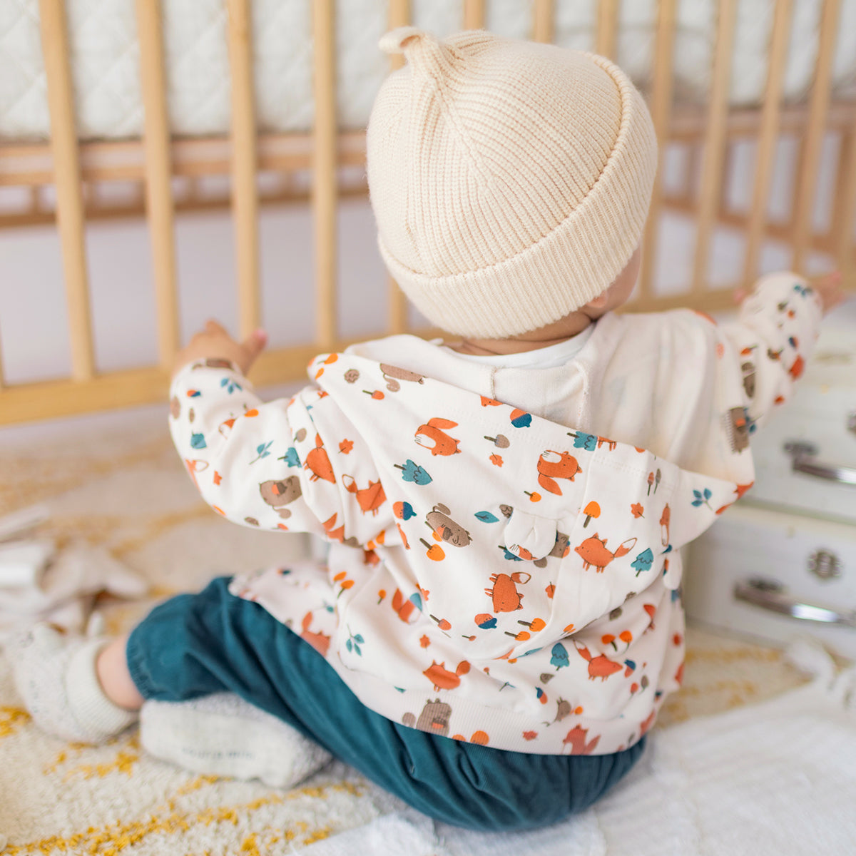 Cream print full-zip hoodie, baby
