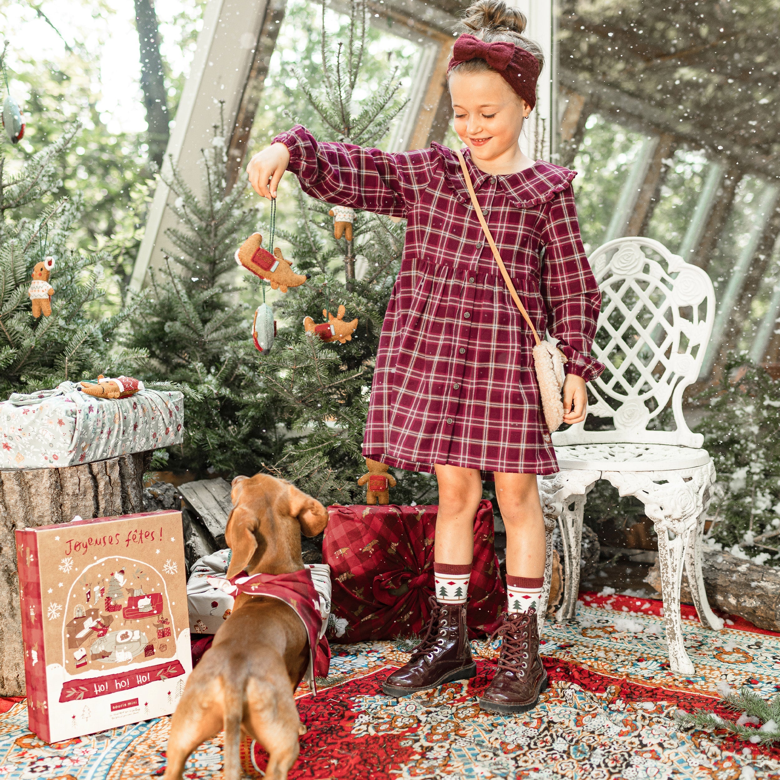 Red and white plaid pattern dress in brushed flannel, child