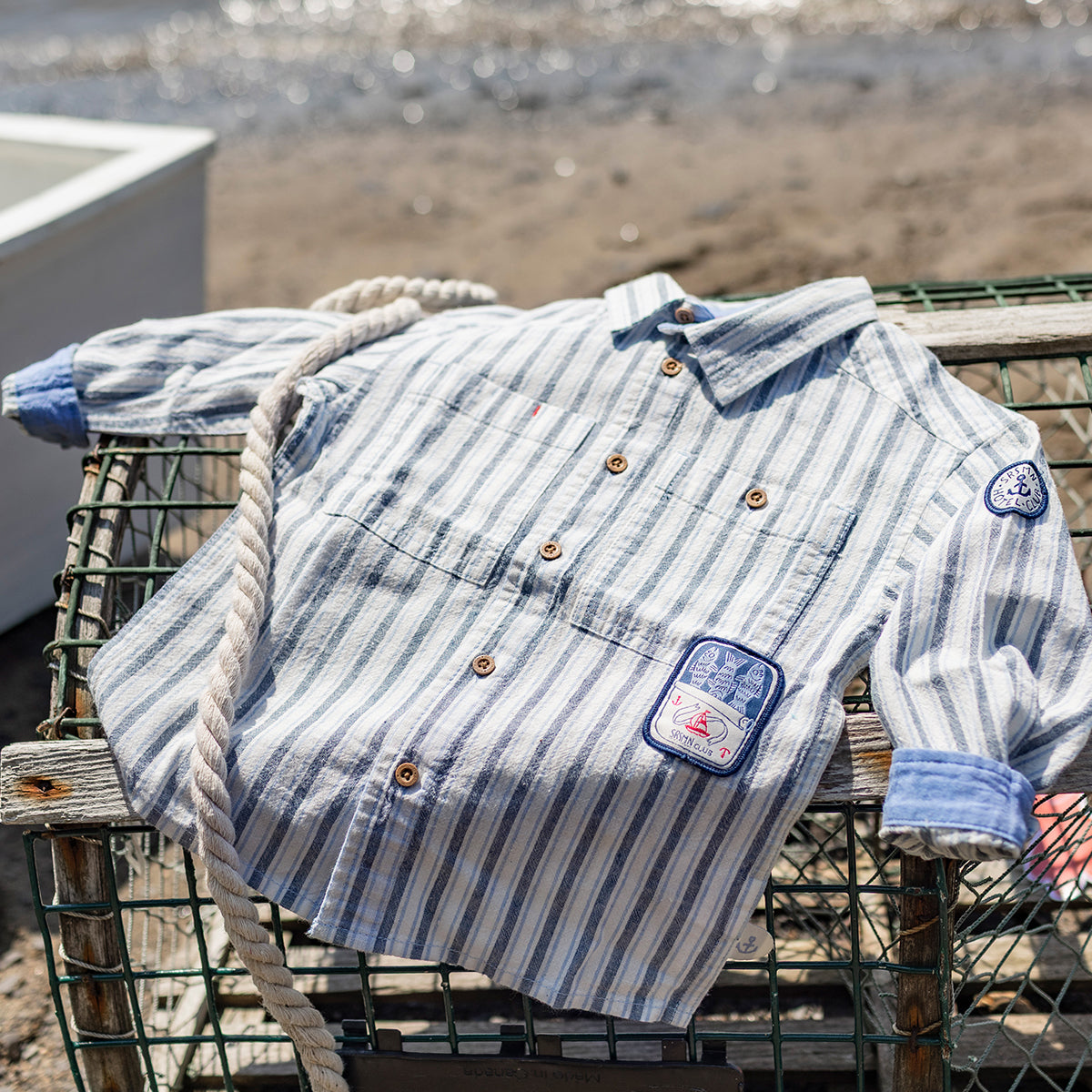 White shirt with blue stripes, child