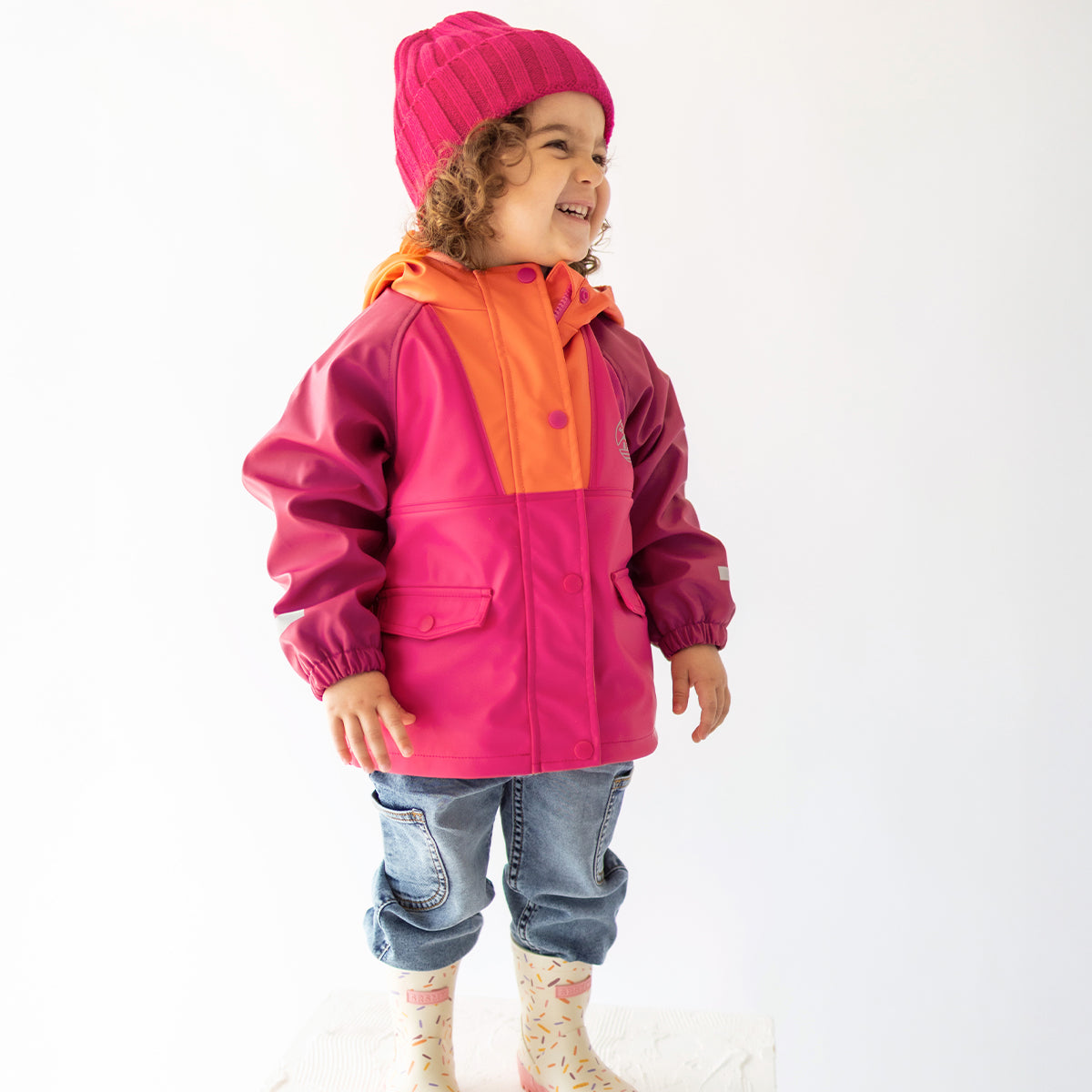 Manteau imperméable rose et orange, bébé