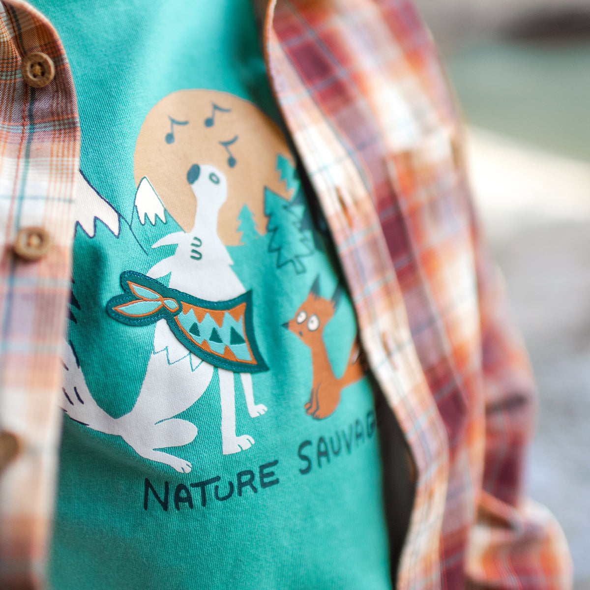 T-shirt turquoise à manches longues à illustration, enfant