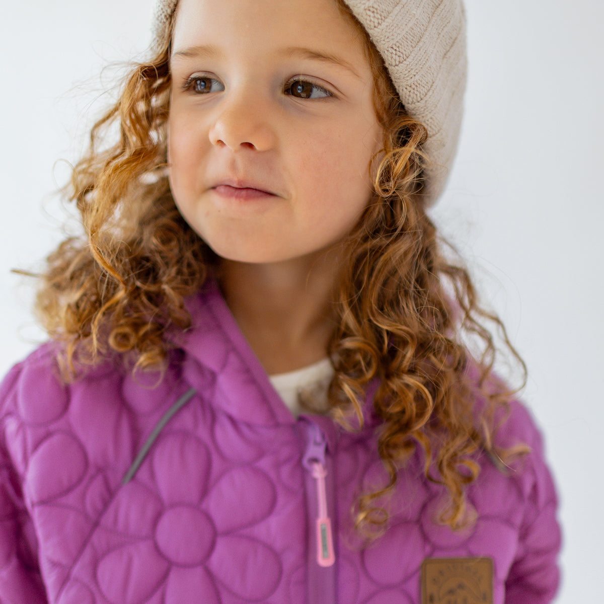Manteau doudoune mauve avec matelassé floral, enfant