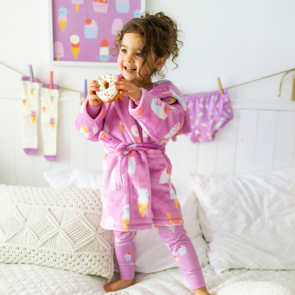 Purple plush robe with frozen treat all over print, baby