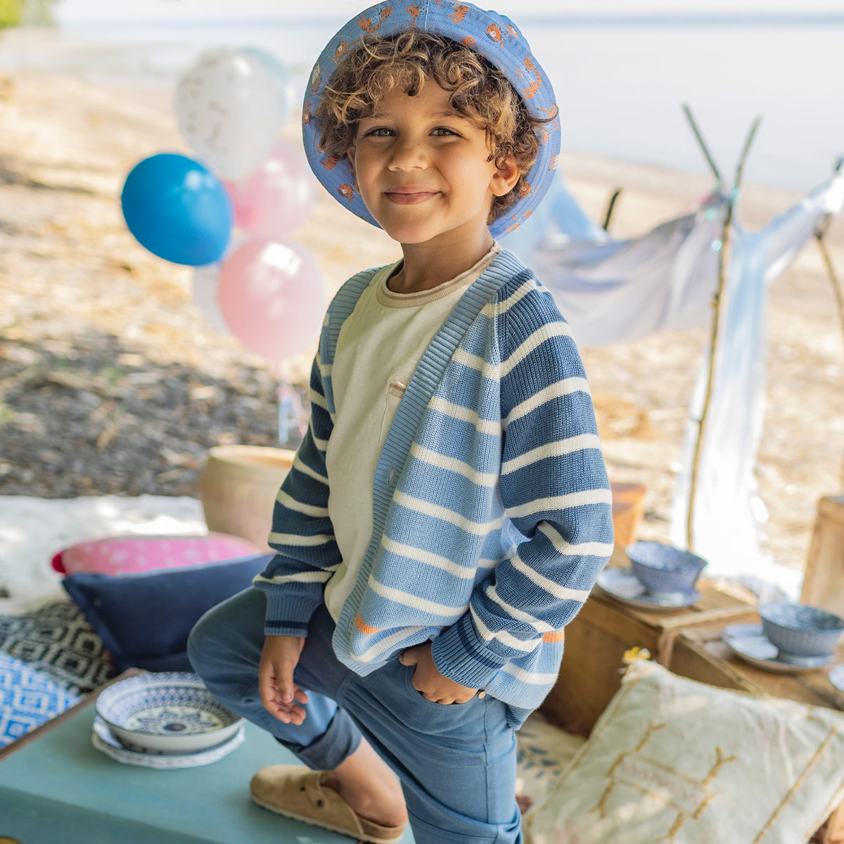 Chapeau de soleil bleu à motifs de tigres, enfant