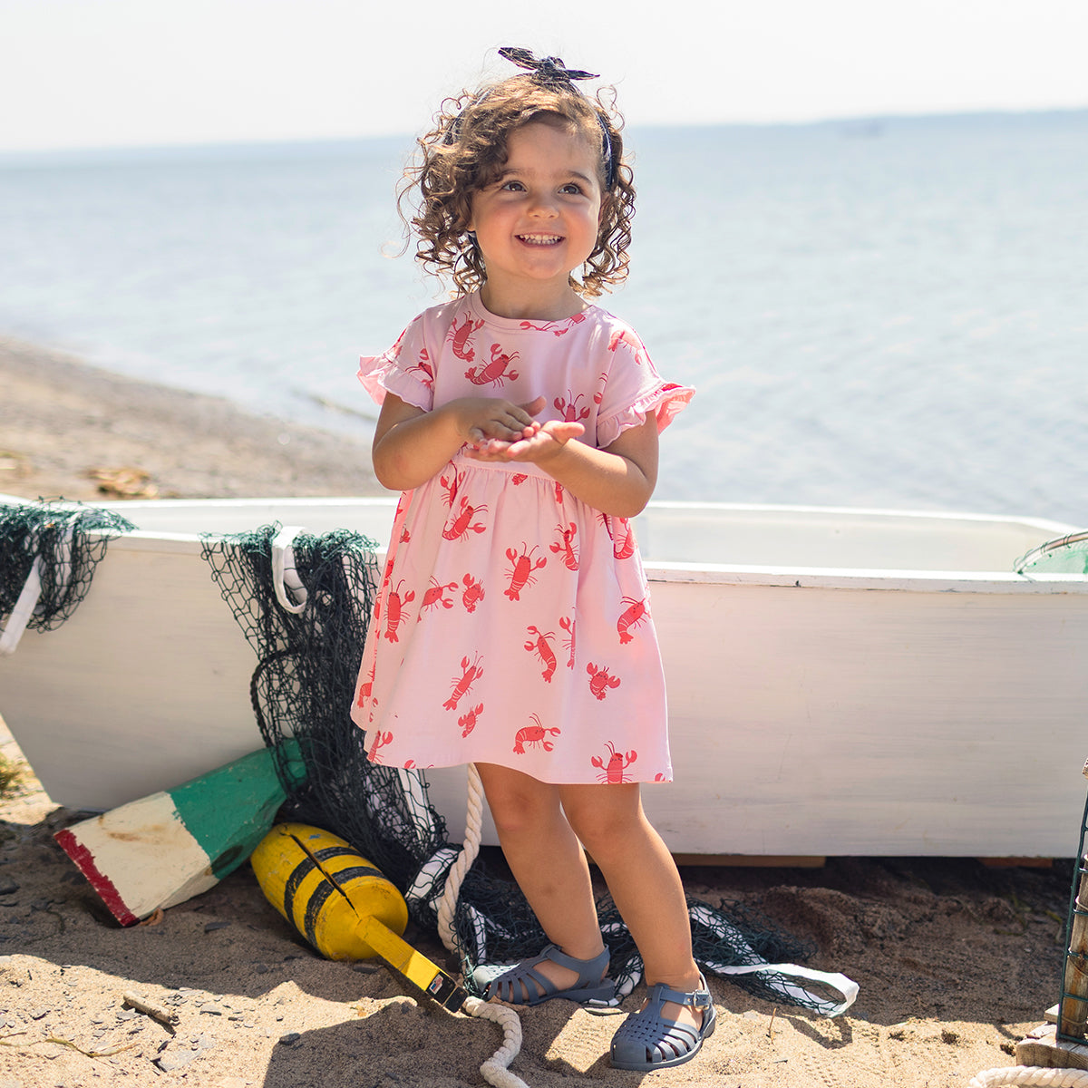 Pink dress with lobster all over print, baby