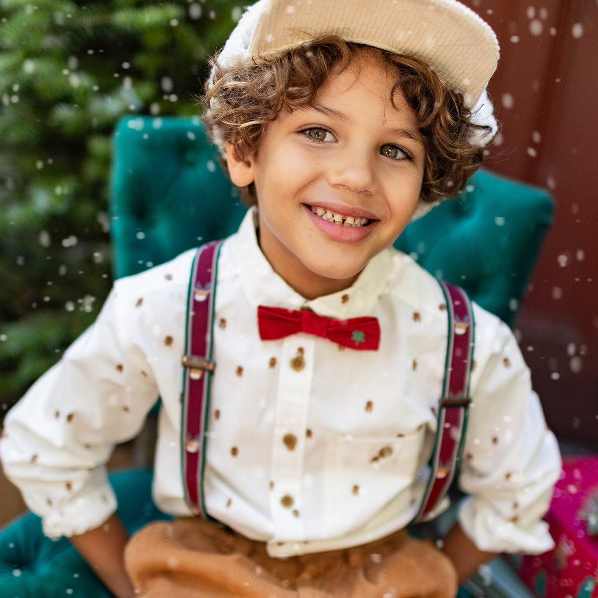 Chemise crème en popeline à motifs des Fêtes, enfant
