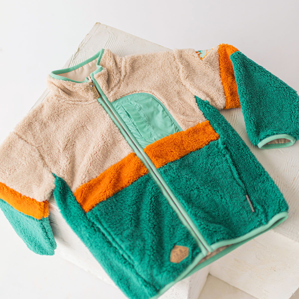 Veste en peluche blocs de couleur, enfant