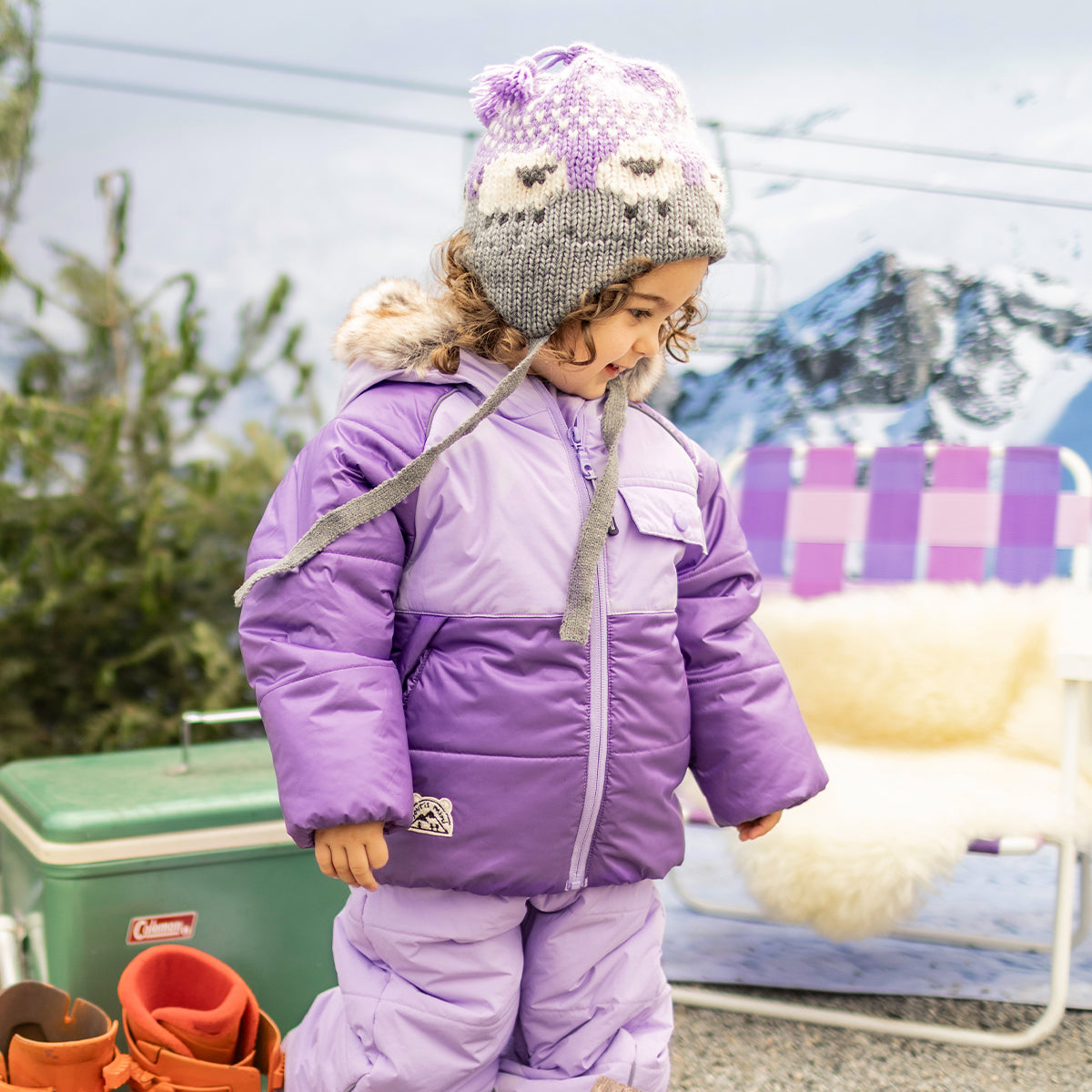 Purple knit hat with sheeps, baby