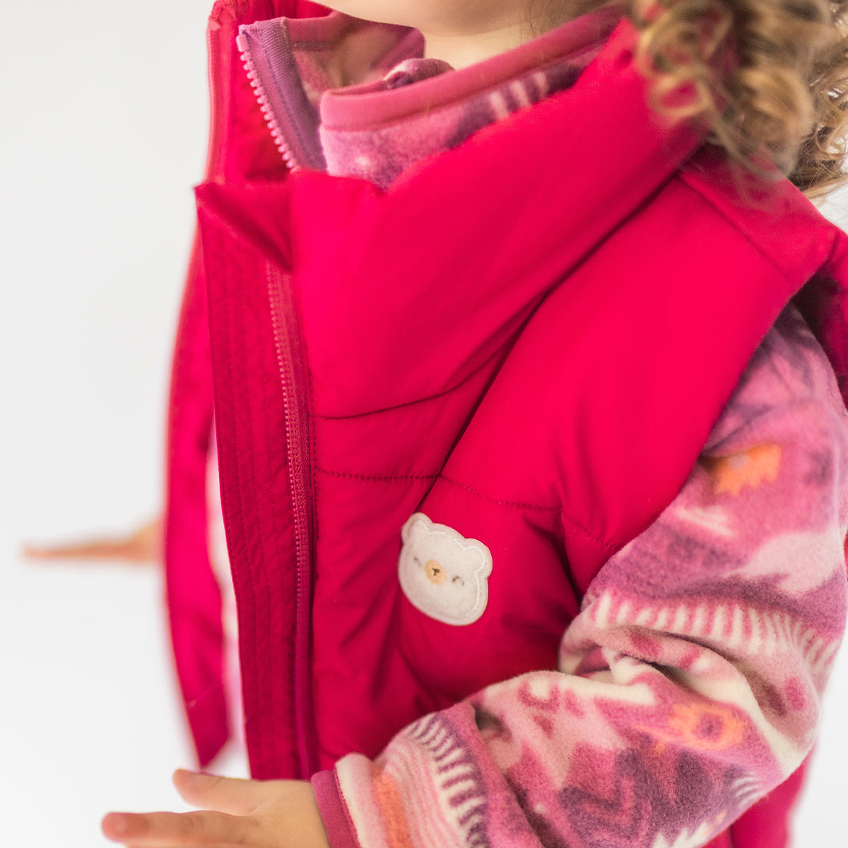 Raspberry red sleeveless down jacket, baby