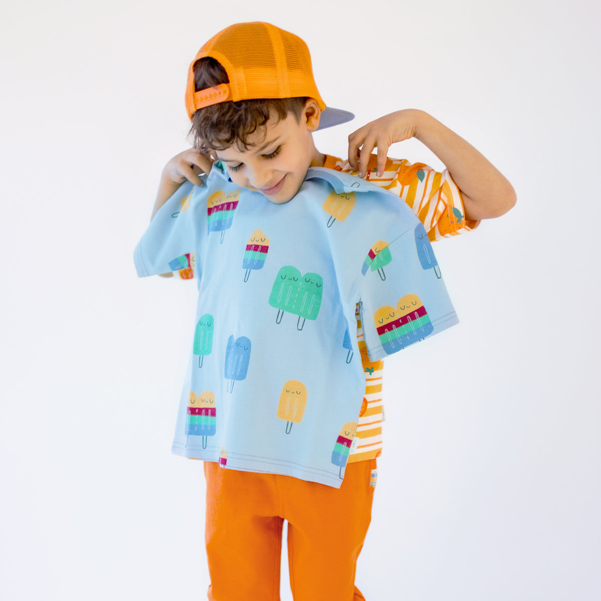 T-shirt bleu à motifs de sucettes glacées, enfant