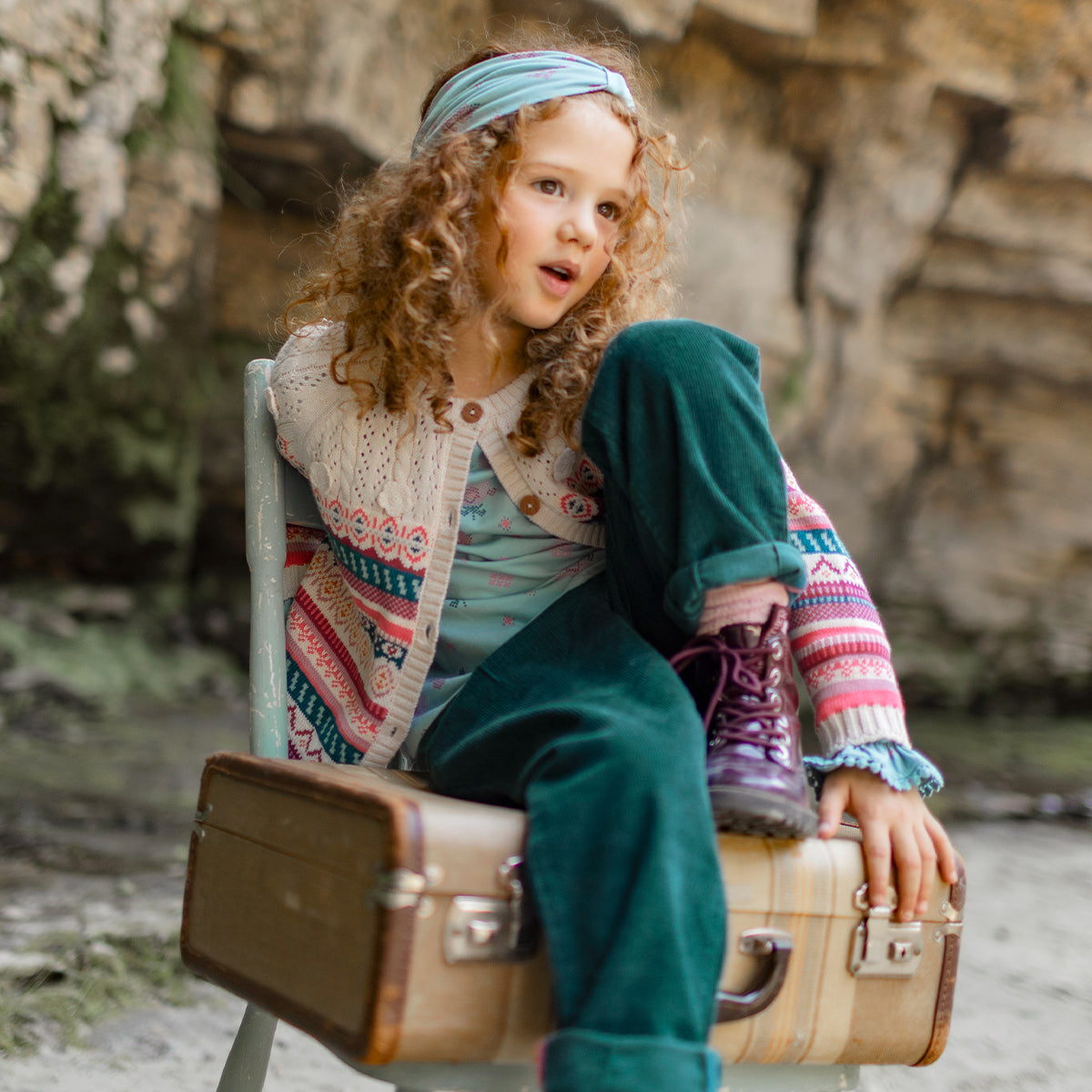 Pantalon turquoise en velours côtelé, enfant